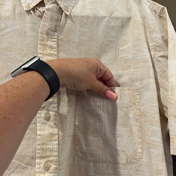 Men's Natural Issue Short Sleeve Patterned Cotton Shirt, Size Large Tall - Picture 3 of 10